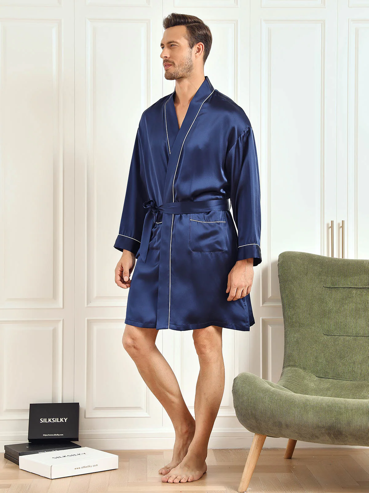 Silk 3/4 Sleeve Belted Robe - Image 10