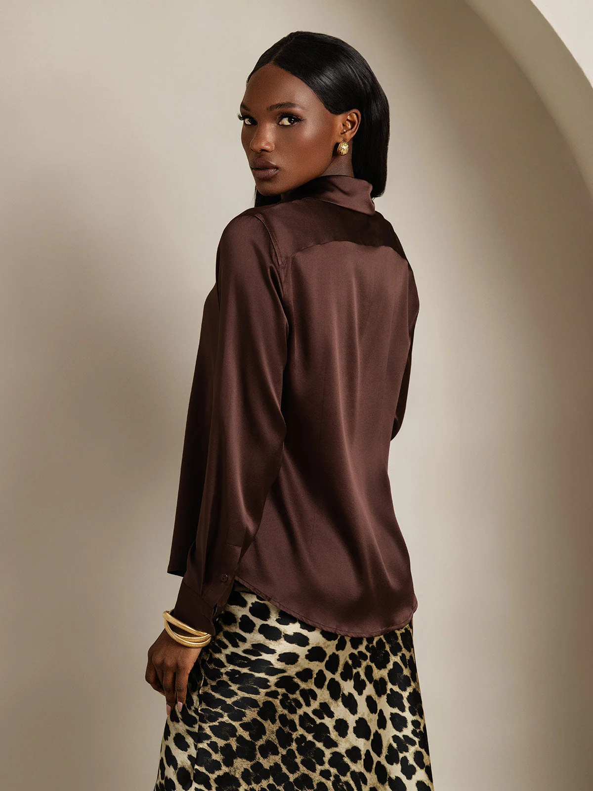 19Momme Silk Long Sleeve Lapel Collar Women's Shirt - Image 10