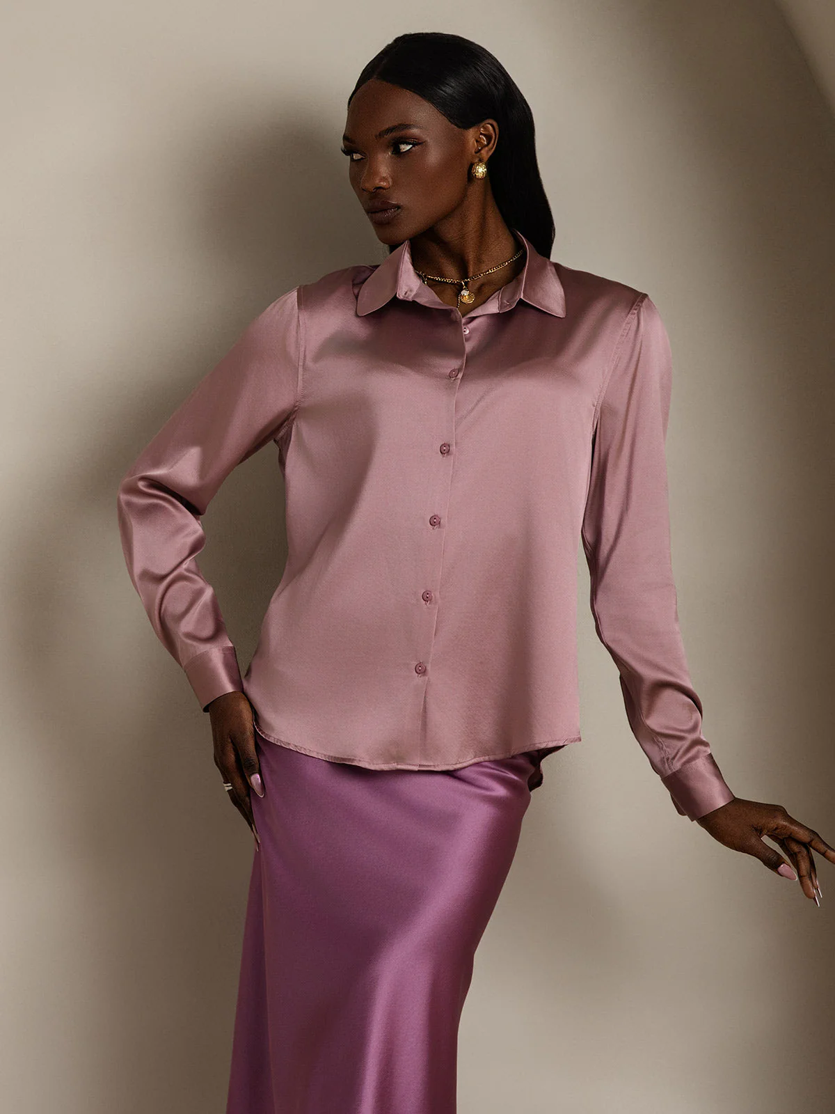 19Momme Silk Long Sleeve Lapel Collar Women's Shirt - Image 21