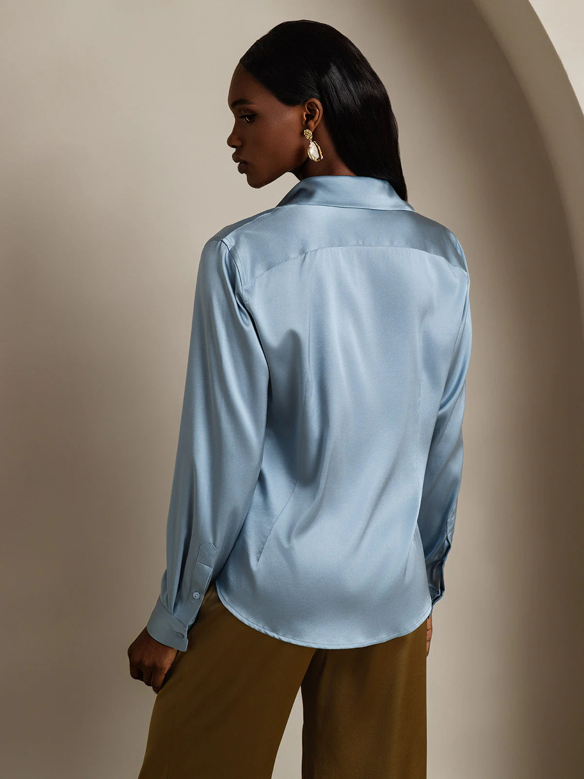 19Momme Silk Long Sleeve Lapel Collar Women's Shirt - Image 26