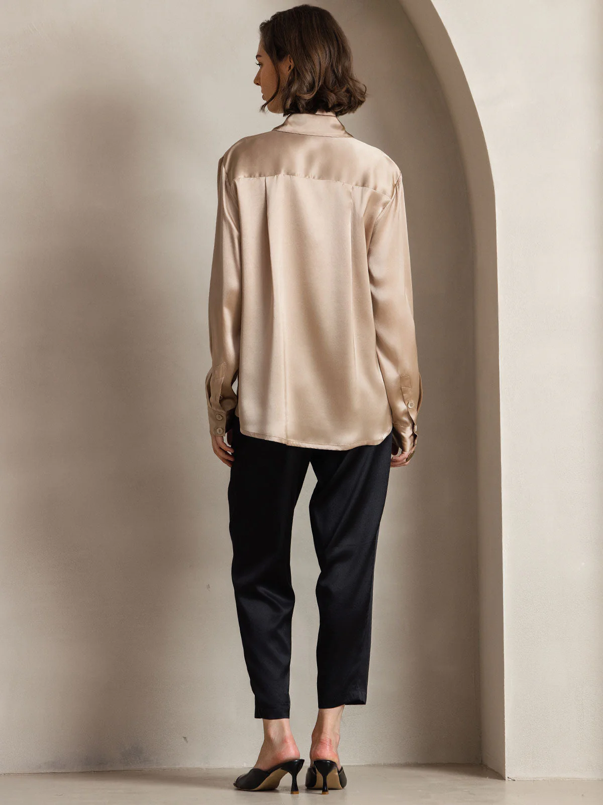 19Momme Silk Long Sleeve Lapel Collar Women's Shirt - Image 40