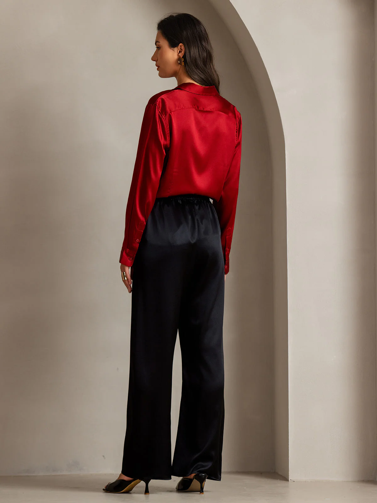 19Momme Silk Long Sleeve Lapel Collar Women's Shirt - Image 55