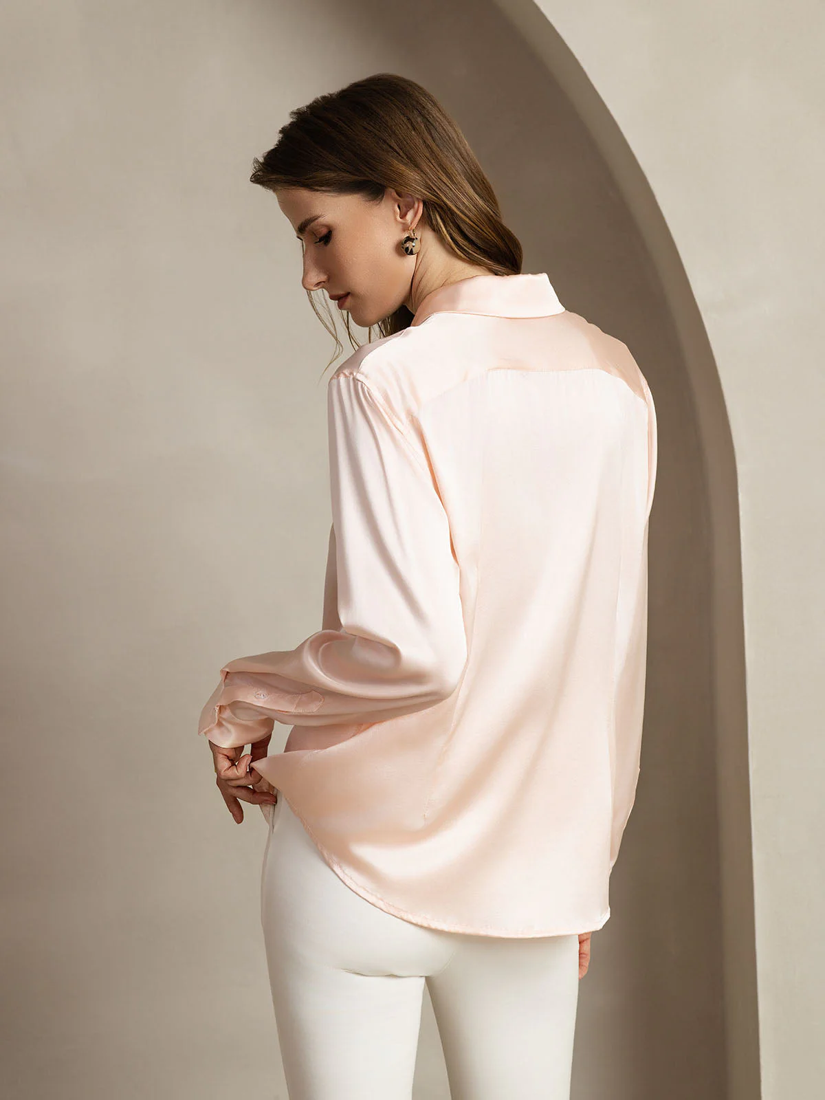 19Momme Silk Long Sleeve Lapel Collar Women's Shirt - Image 79