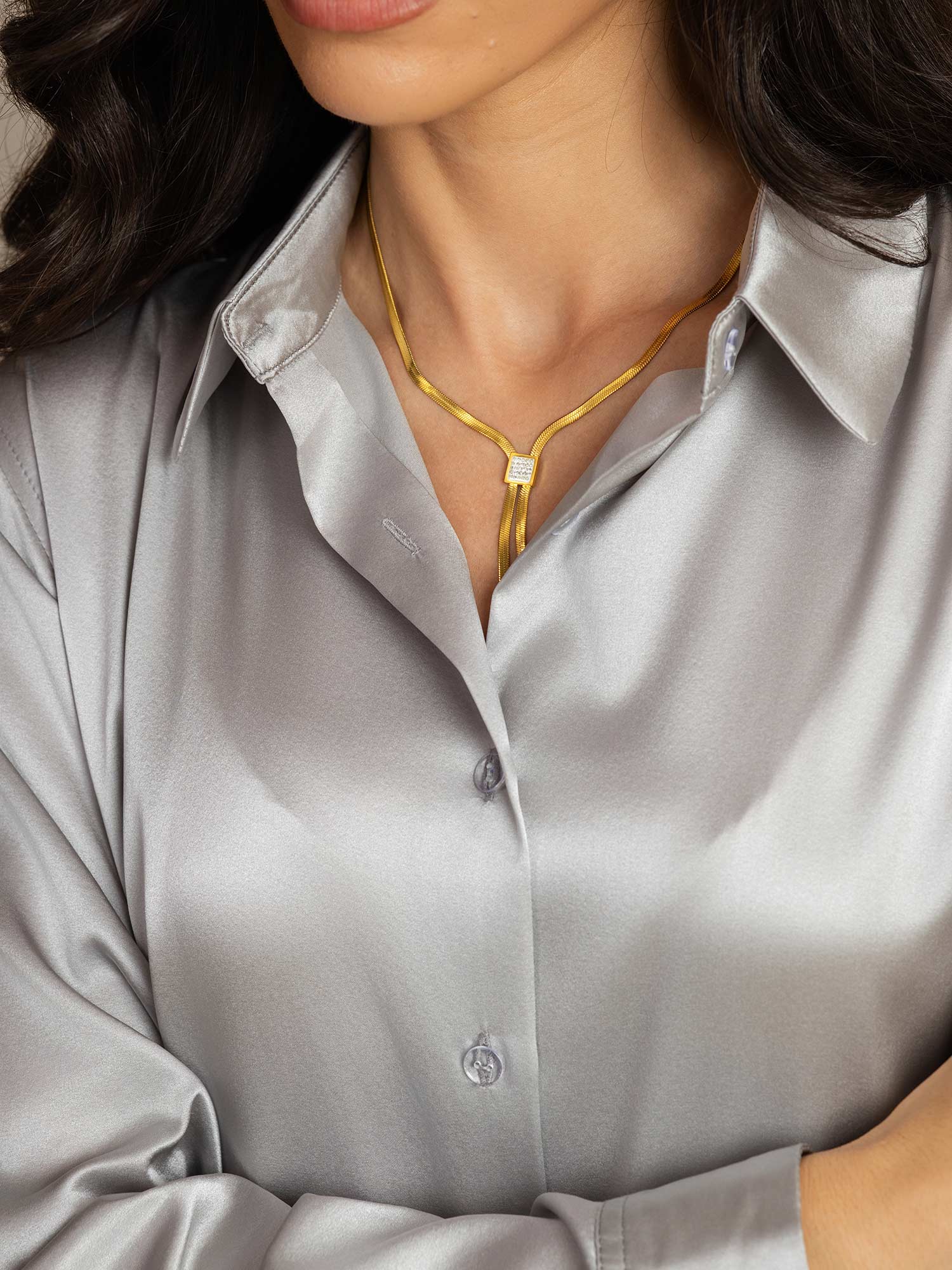19Momme Silk Long Sleeve Lapel Collar Women's Shirt - Image 90
