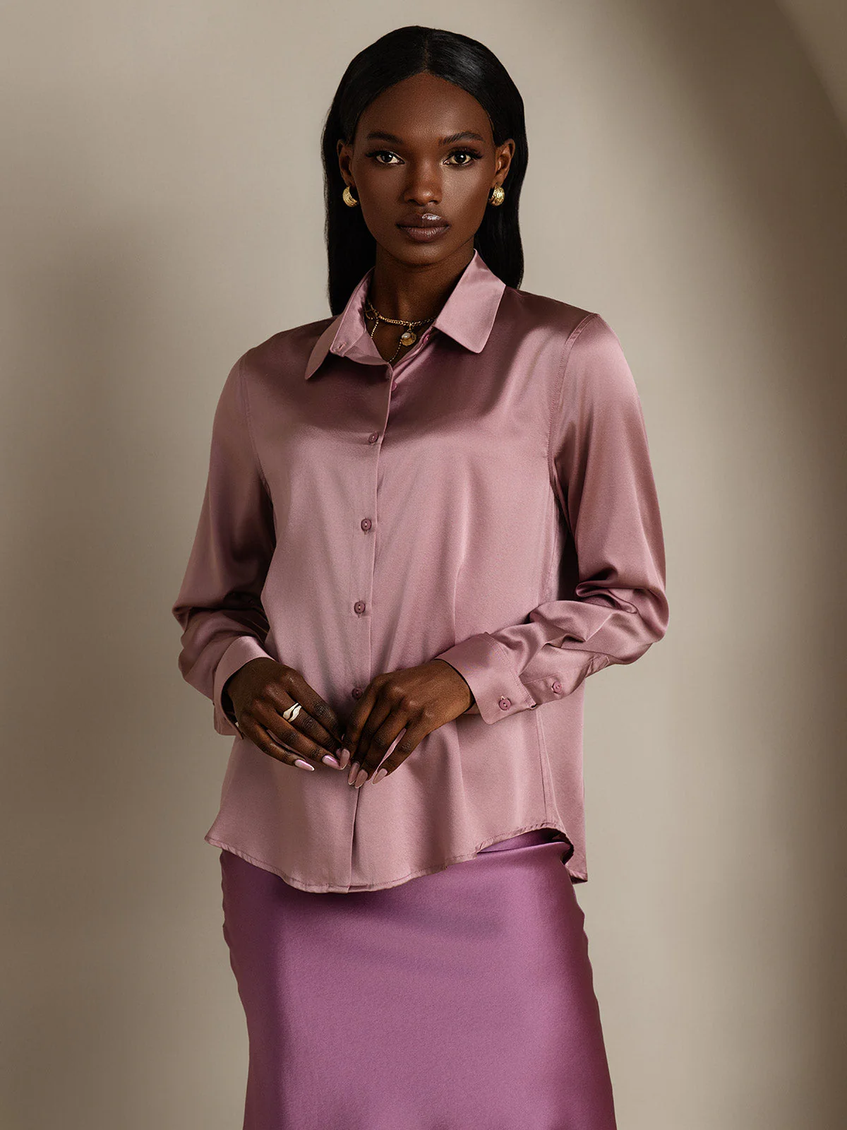 19Momme Silk Long Sleeve Lapel Collar Women's Shirt with Button Up Design - Image 11