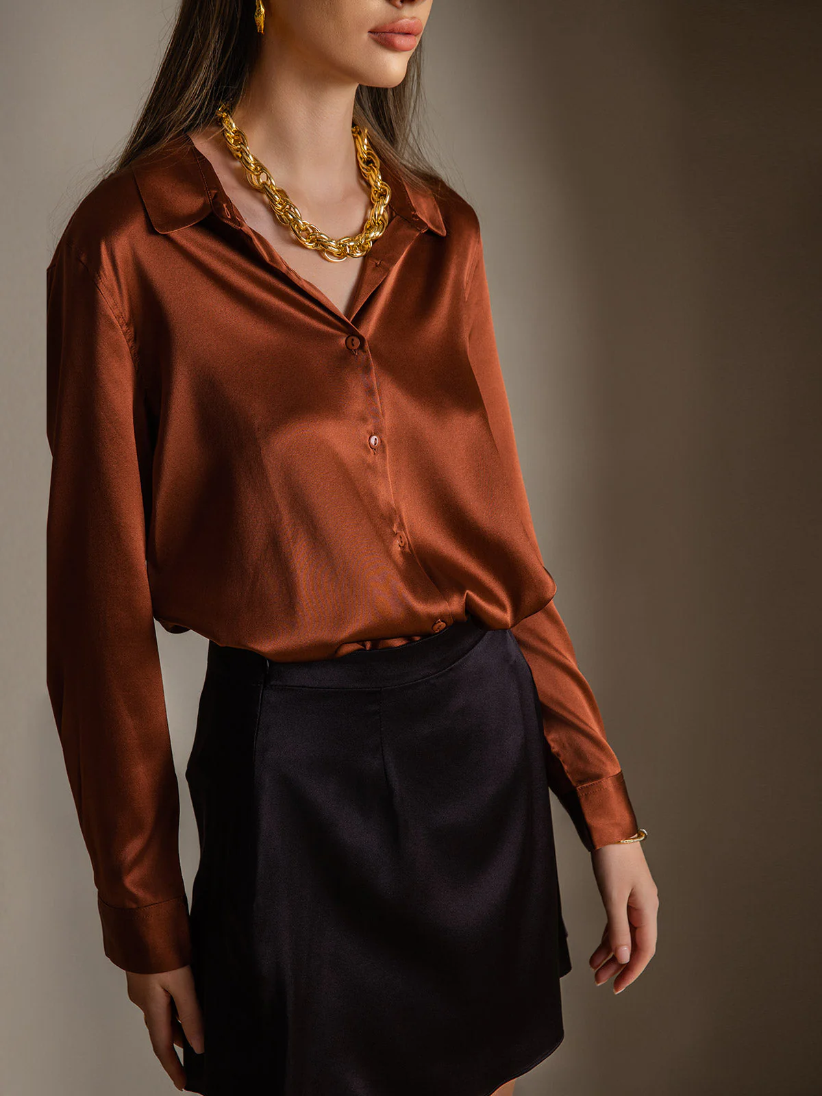 19Momme Silk Long Sleeve Lapel Collar Women's Shirt with Button Up Design - Image 15