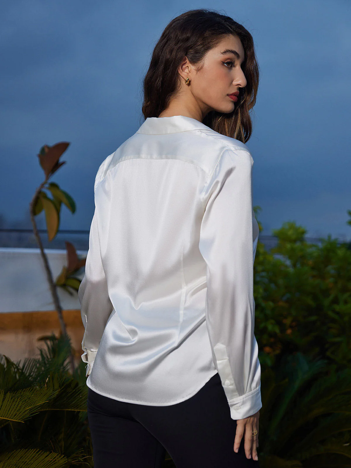 19Momme Silk Long Sleeve Lapel Collar Women's Shirt with Button Up Design - Image 52