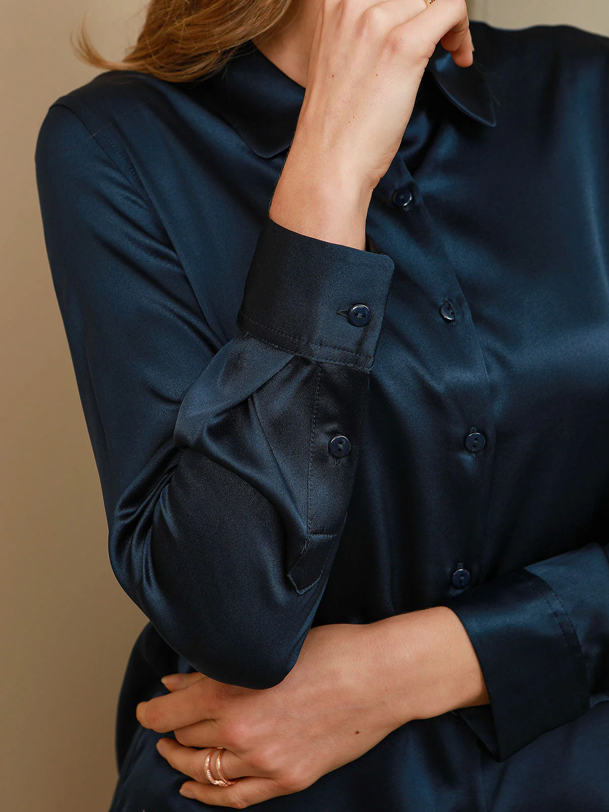 19Momme Silk Long Sleeve Lapel Collar Women's Shirt with Button Up Design - Image 60