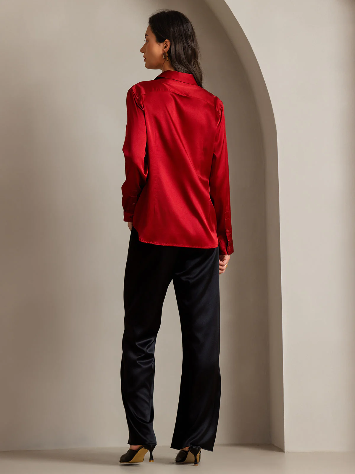 19Momme Silk Long Sleeve Lapel Collar Women's Shirt with Button Up Design - Image 69