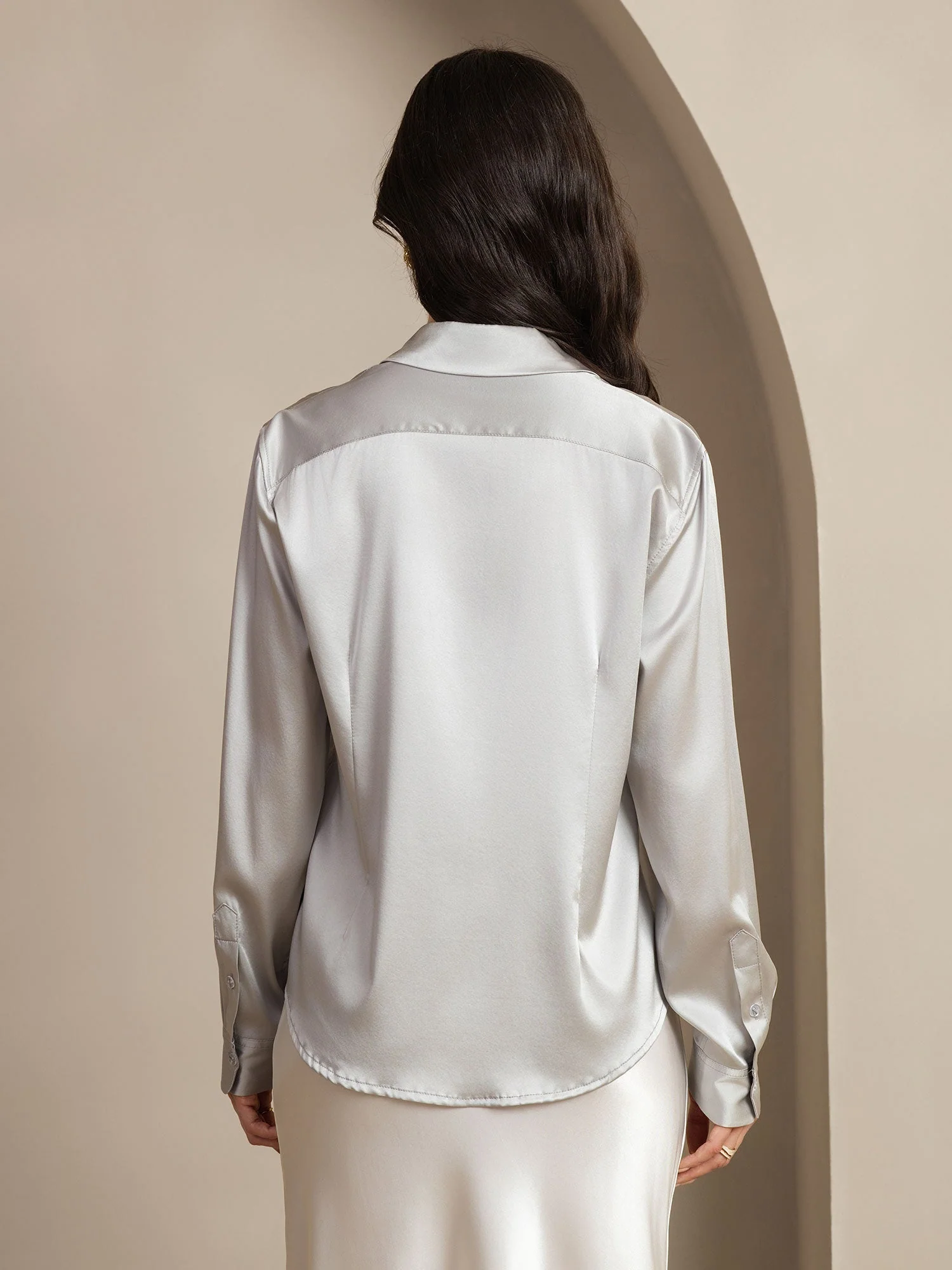 19Momme Silk Long Sleeve Lapel Collar Women's Shirt with Button Up Design - Image 82