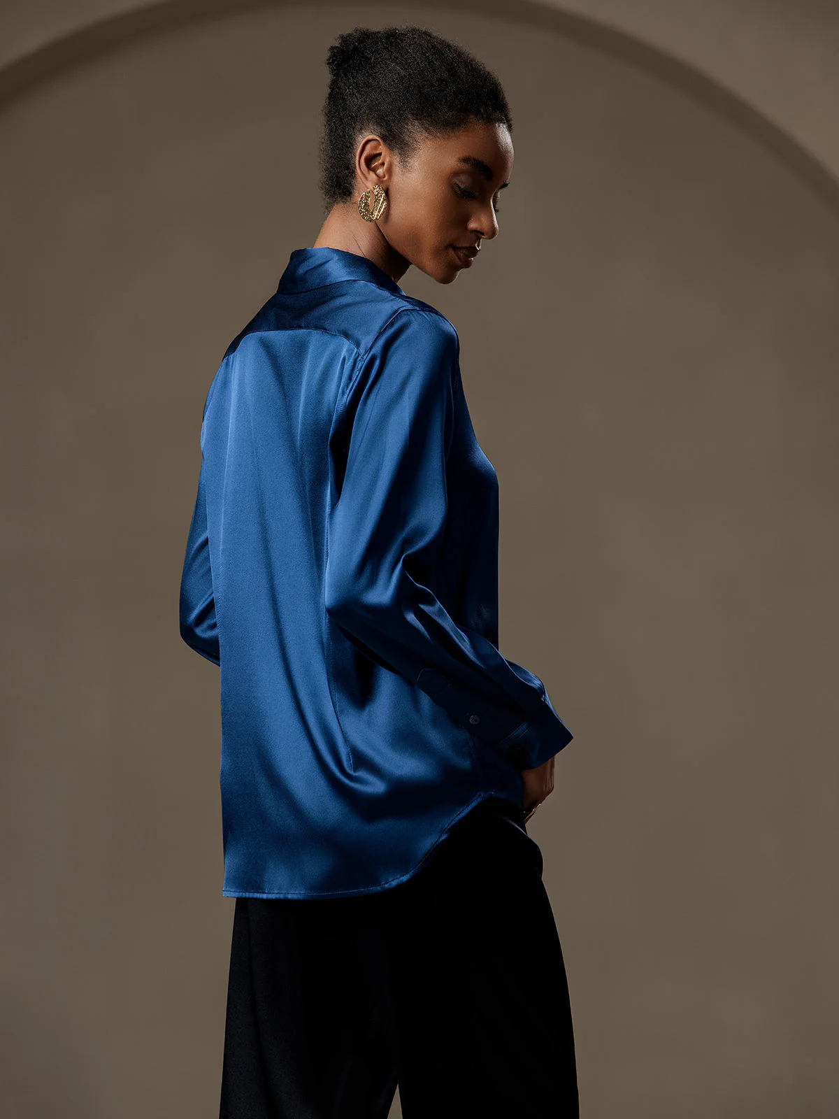 19Momme Silk Long Sleeve Lapel Collar Women's Shirt with Button Up Design - Image 105