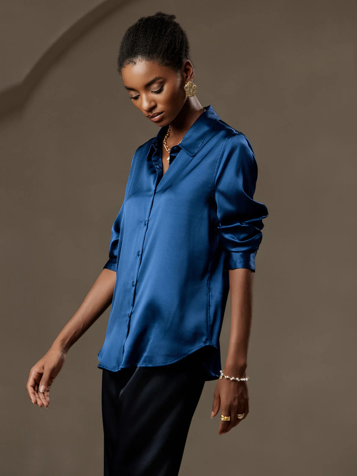 19Momme Silk Long Sleeve Lapel Collar Women's Shirt with Button Up Design - Image 109
