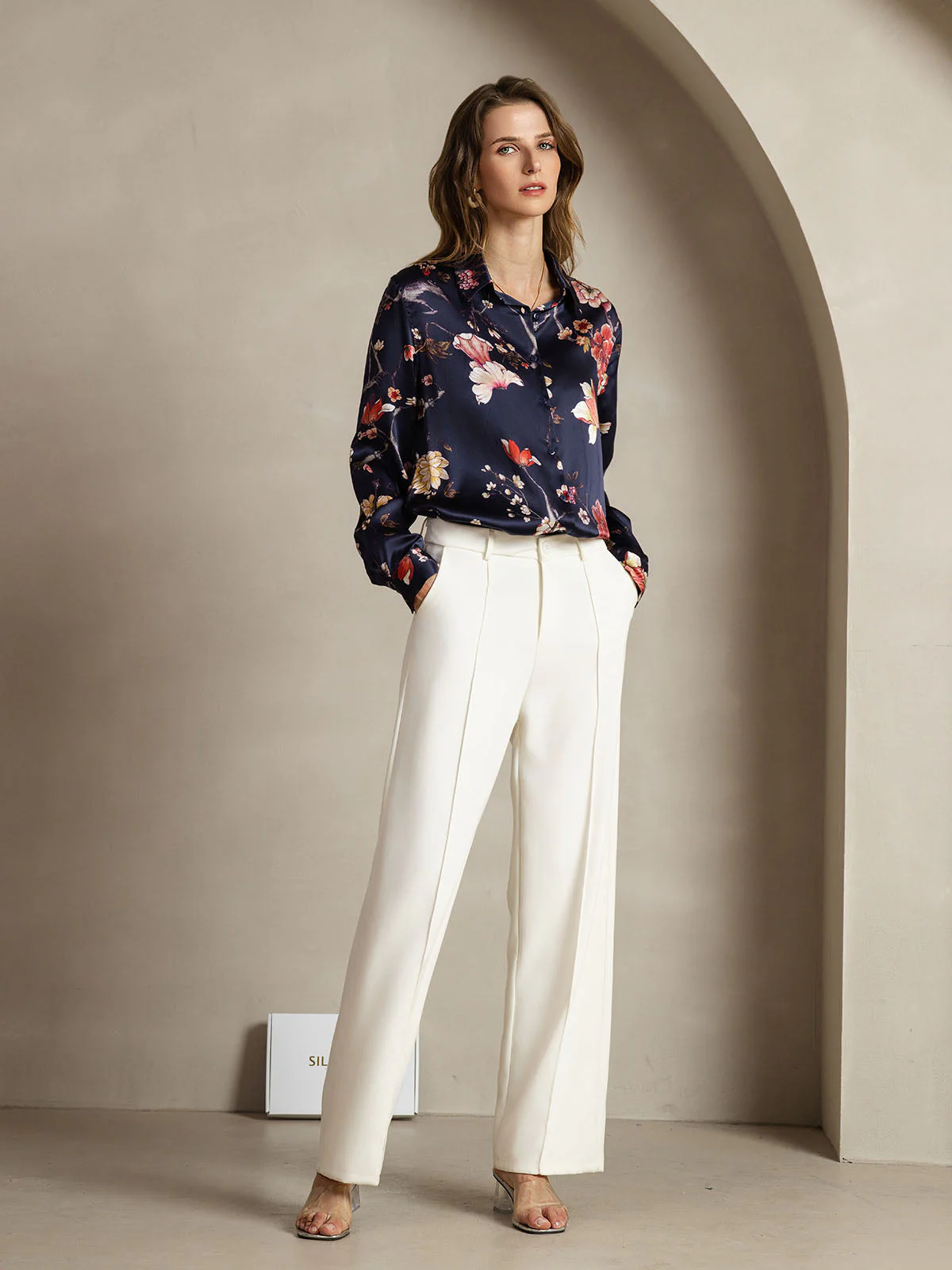 19Momme Silk Long Sleeve Lapel Collar Women's Shirt with Button Up Design - Image 126