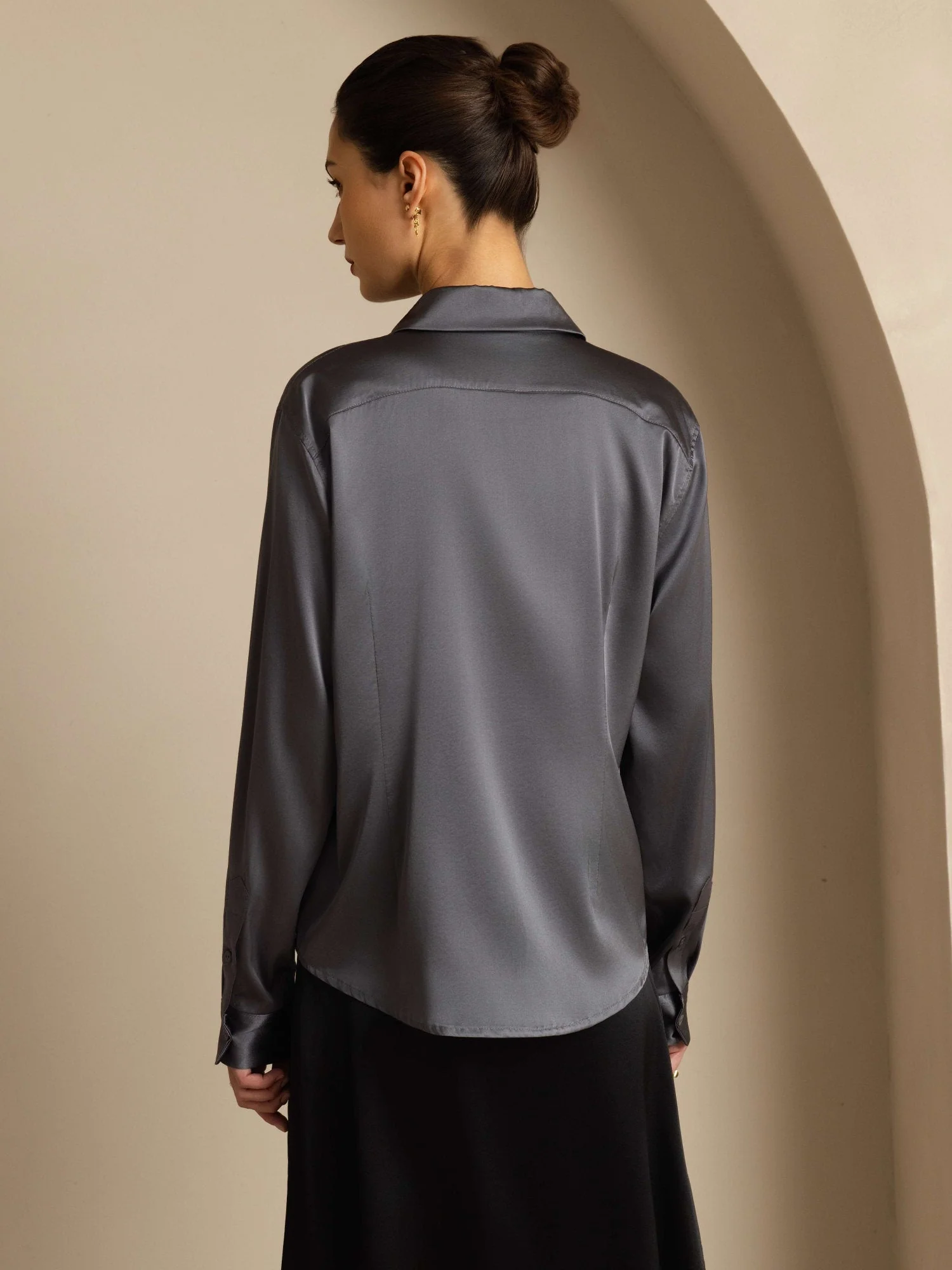 19Momme Silk Long Sleeve Lapel Collar Women's Shirt with Button Up Design - Image 139