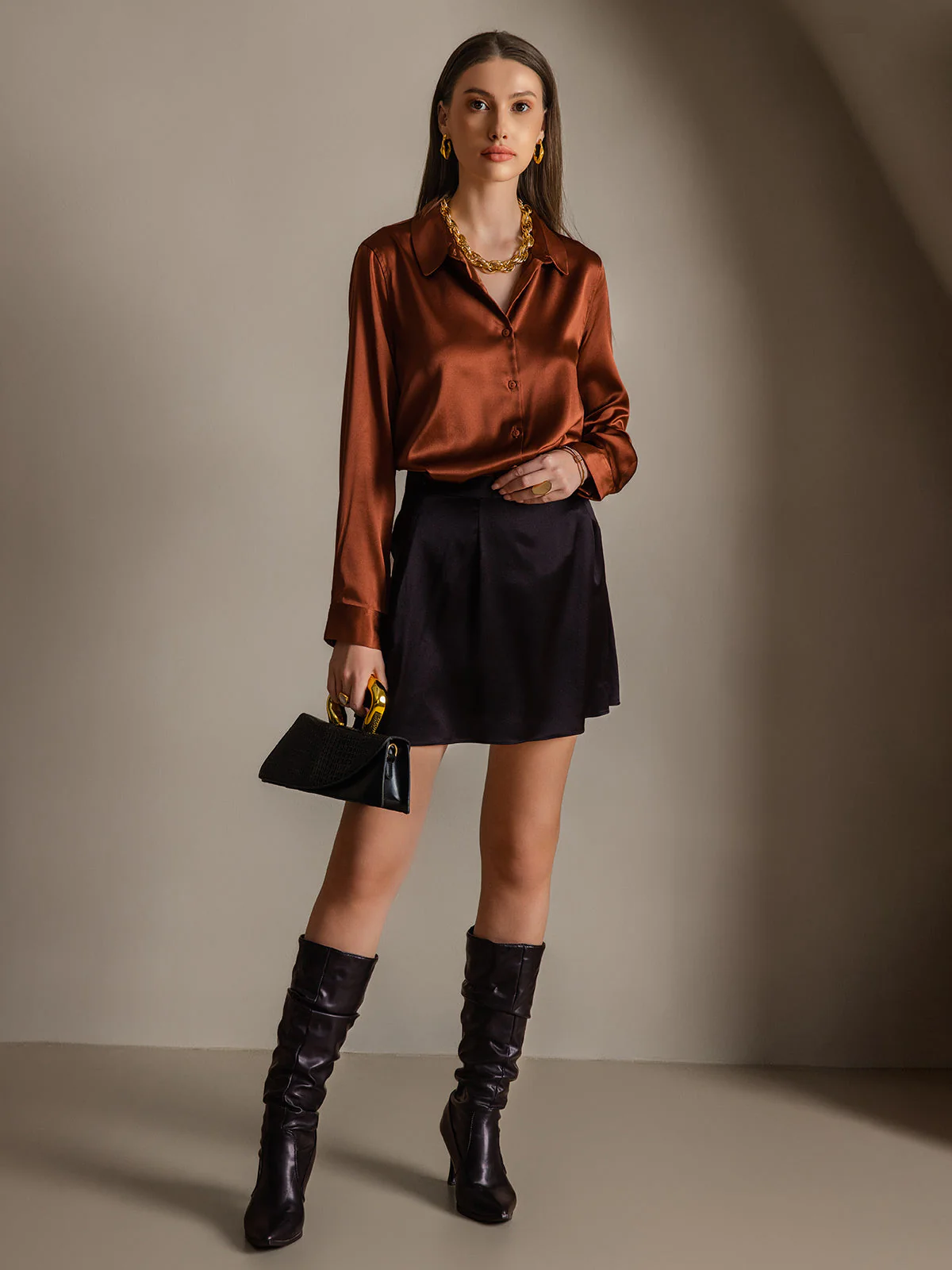 19Momme Silk Long Sleeve Lapel Collar Women's Shirt with Button Up Design - Image 14