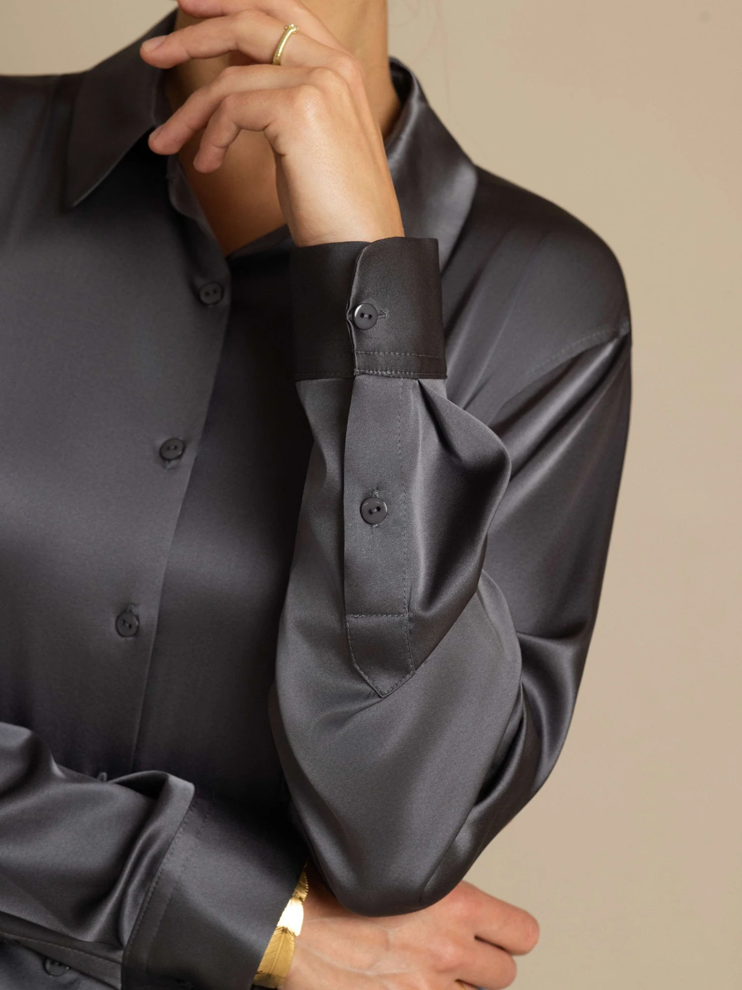 19Momme Silk Long Sleeve Lapel Collar Women's Shirt with Button Up Design - Image 142
