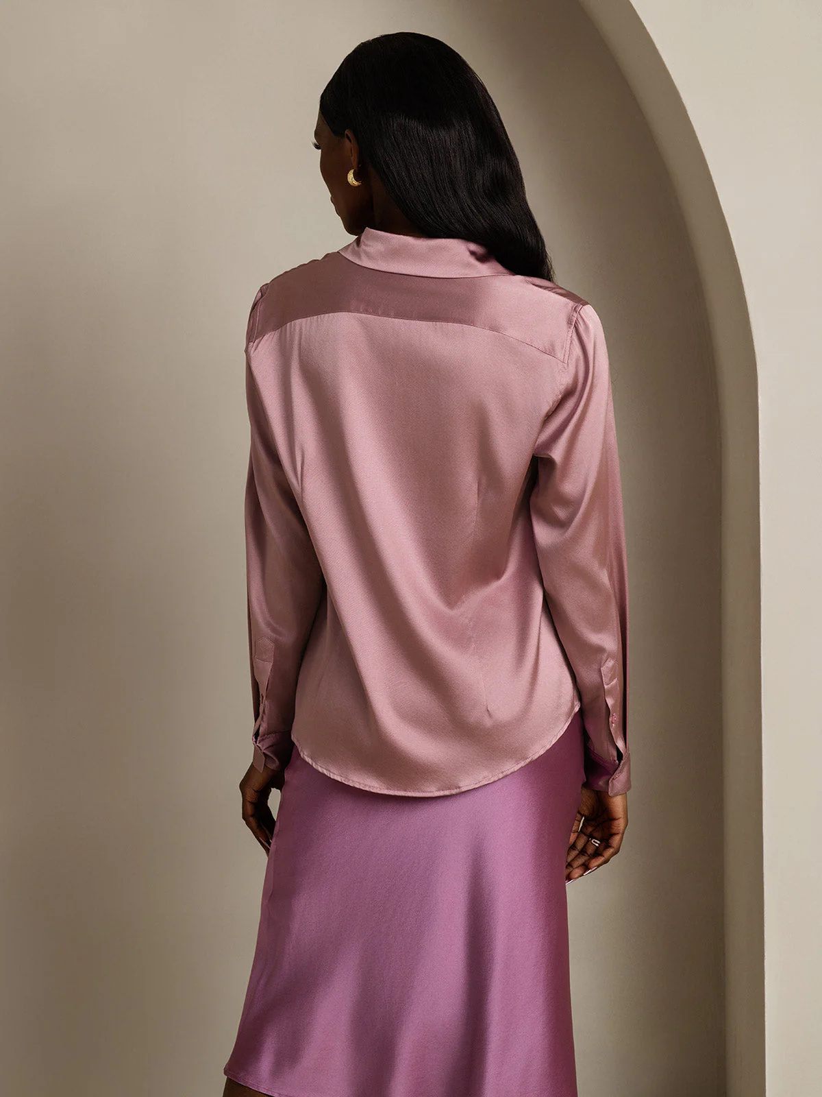 19Momme Silk Long Sleeve Lapel Collar Women's Shirt with Button Up Design - Image 17