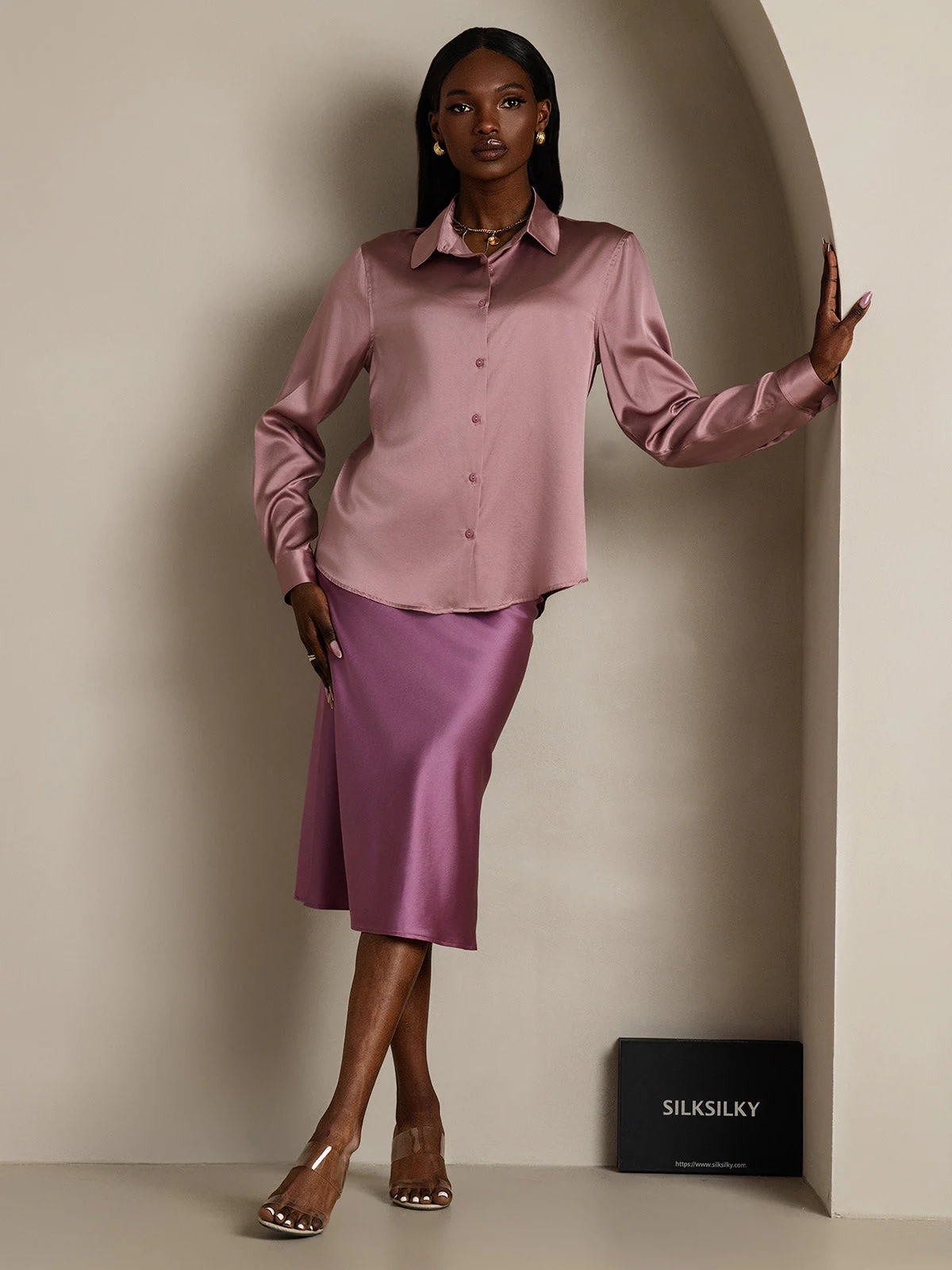 19Momme Silk Long Sleeve Lapel Collar Women's Shirt with Button Up Design - Image 22