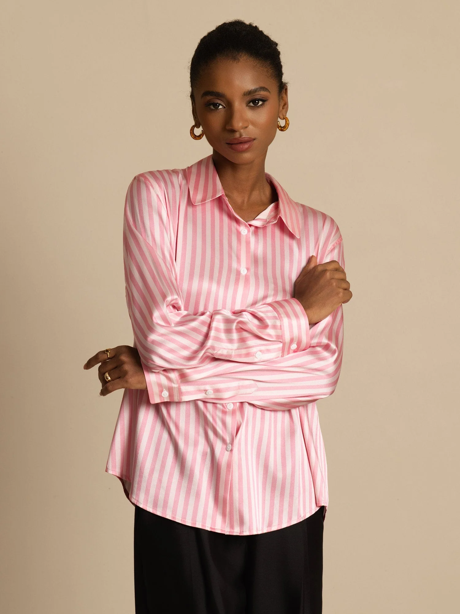 19Momme Silk Long Sleeve Lapel Collar Women's Shirt with Button Up Design - Image 30