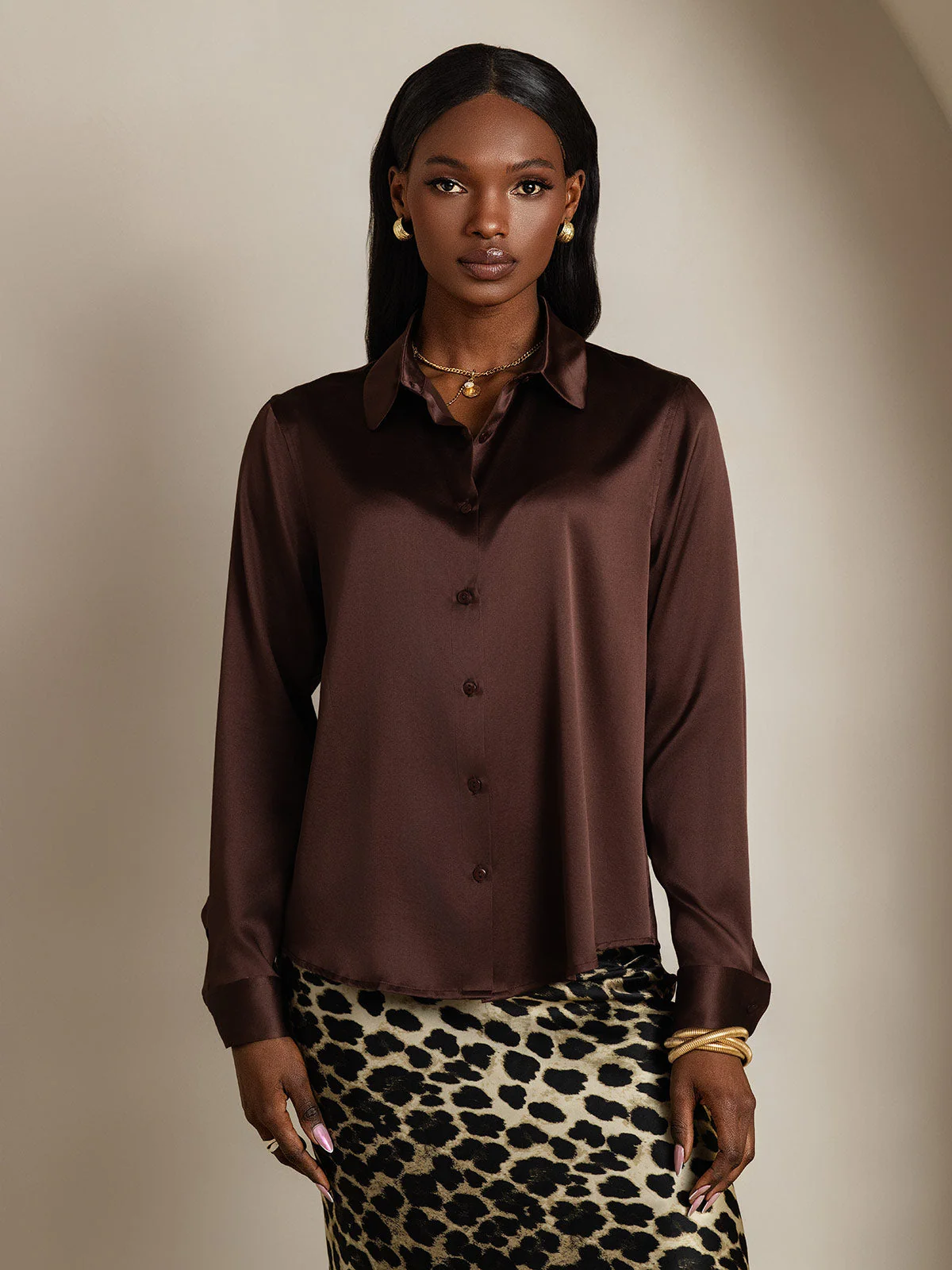 19Momme Silk Long Sleeve Lapel Collar Women's Shirt with Button Up Design - Image 41