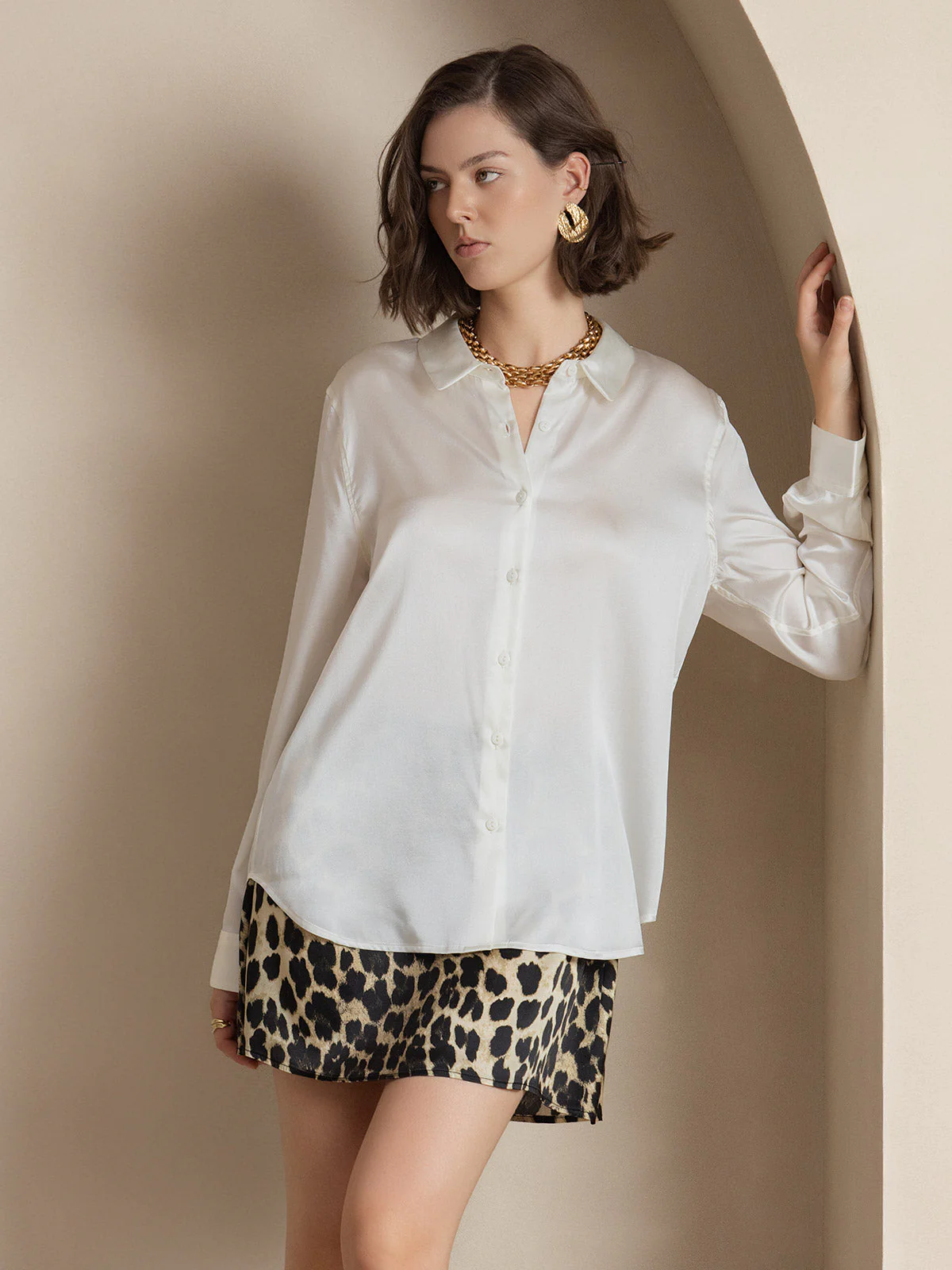 19Momme Silk Long Sleeve Lapel Collar Women's Shirt with Button Up Design - Image 81