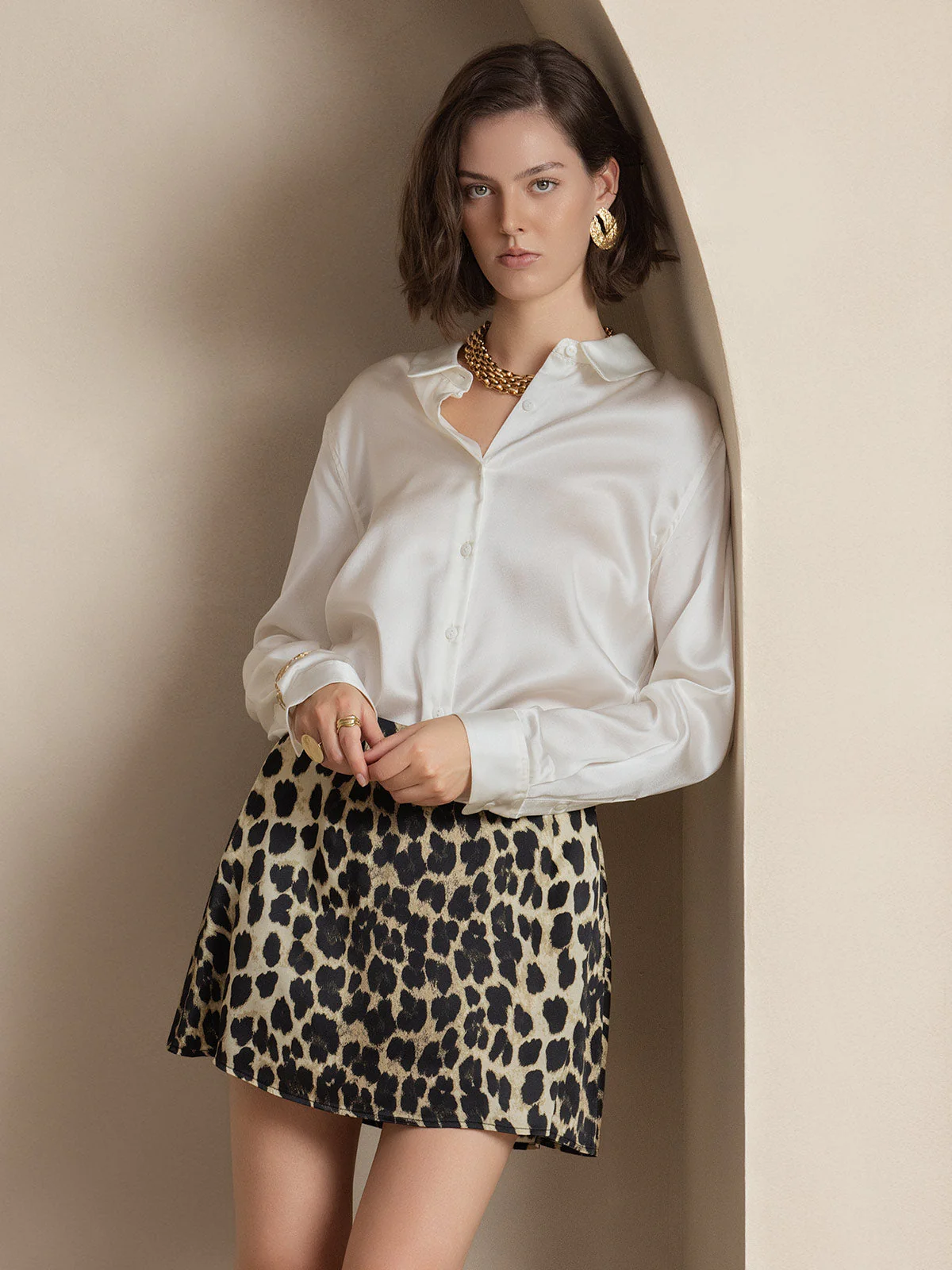 19Momme Silk Long Sleeve Lapel Collar Women's Shirt with Button Up Design - Image 82