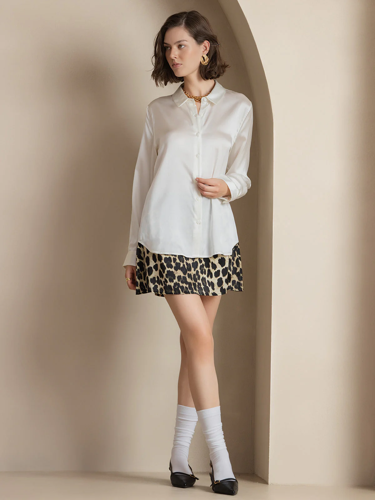 19Momme Silk Long Sleeve Lapel Collar Women's Shirt with Button Up Design - Image 84