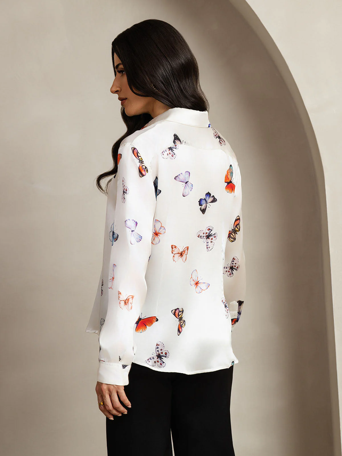 19Momme Silk Long Sleeve Lapel Collar Women's Shirt with Button Up Design - Image 116
