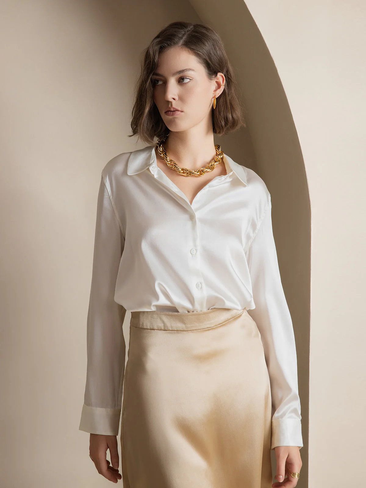 19Momme Silk Long Sleeve Lapel Collar Women's Shirt with Button Up Design - Image 12