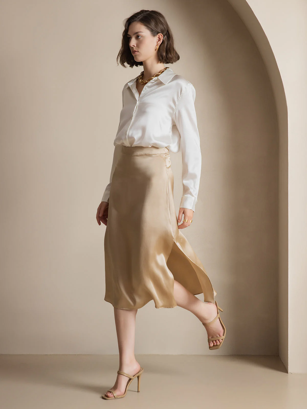 19Momme Silk Long Sleeve Lapel Collar Women's Shirt with Button Up Design - Image 17