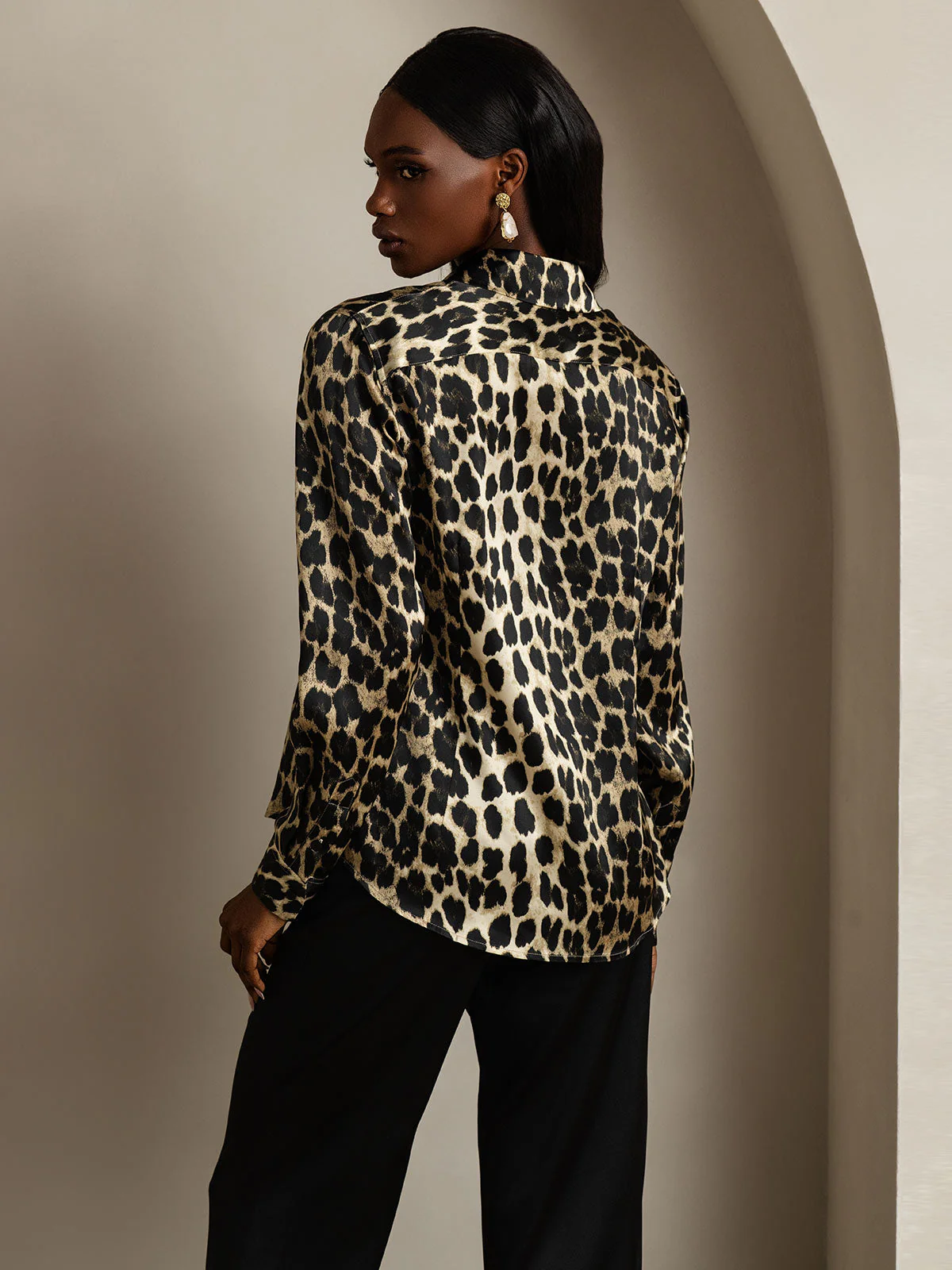 19Momme Silk Long Sleeve Lapel Collar Women's Shirt with Button Up Design - Image 49