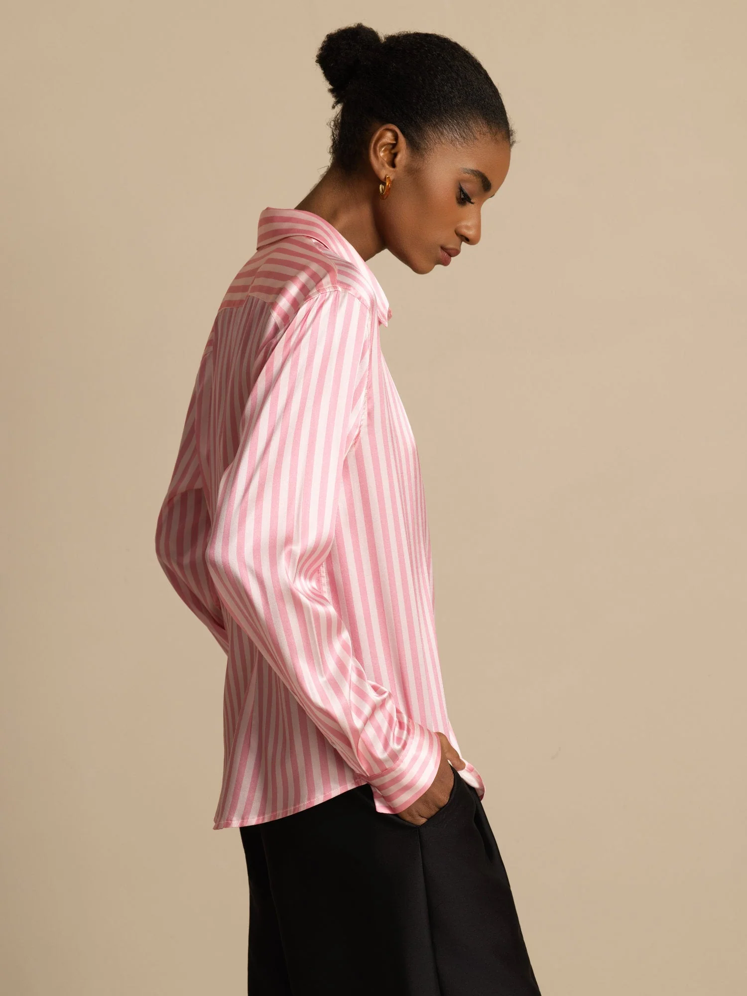 19Momme Silk Long Sleeve Lapel Collar Women's Shirt with Button Up Design - Image 72