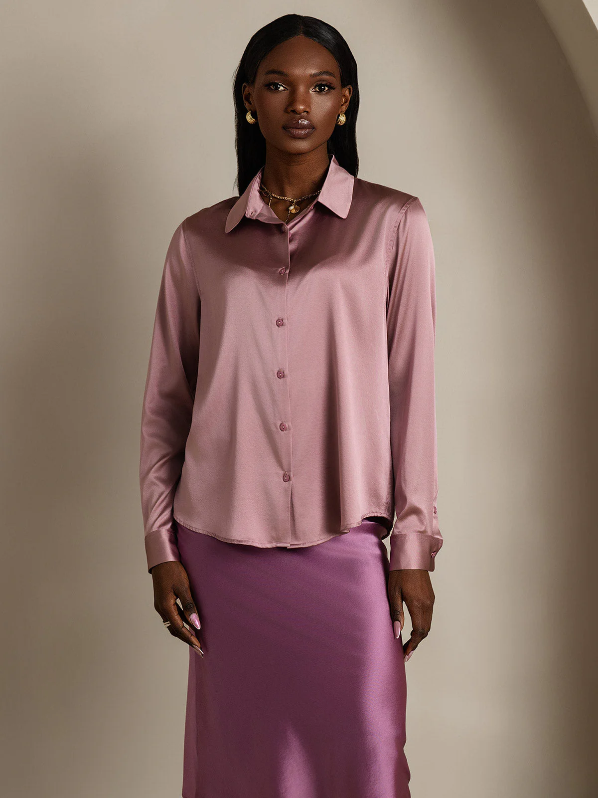 19Momme Silk Long Sleeve Lapel Collar Women's Shirt with Button Up Design - Image 83