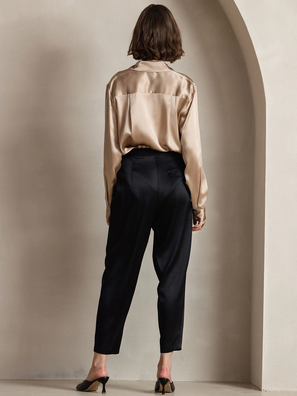 19Momme Silk Long Sleeve Lapel Collar Women's Shirt with Button Up Design - Image 89