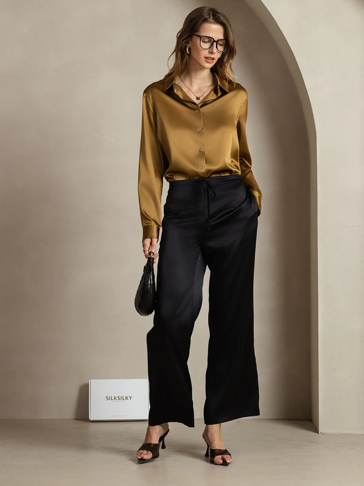 Clearance(Ships to UK Only) - 19Momme Silk Long Sleeve Lapel Collar Women's Shirt with Button Up Design - Image 10