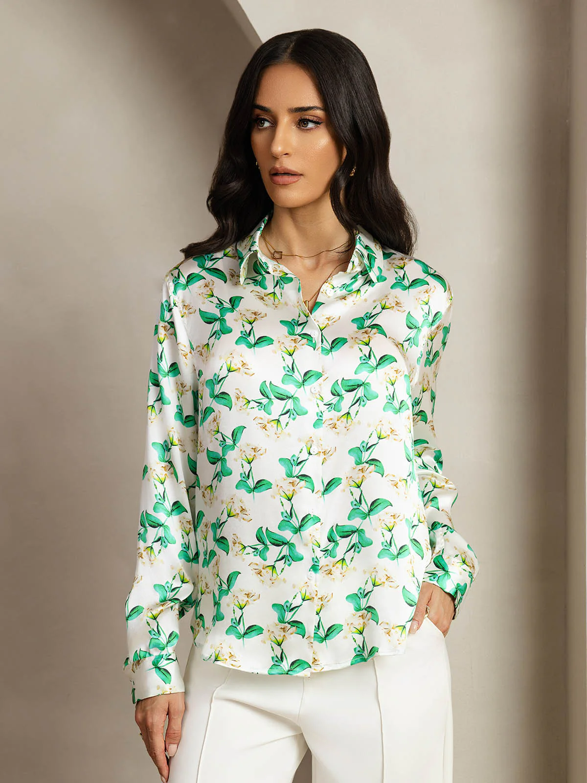 Clearance(Ships to UK Only) - 19Momme Silk Long Sleeve Lapel Collar Women's Shirt with Button Up Design - Image 17