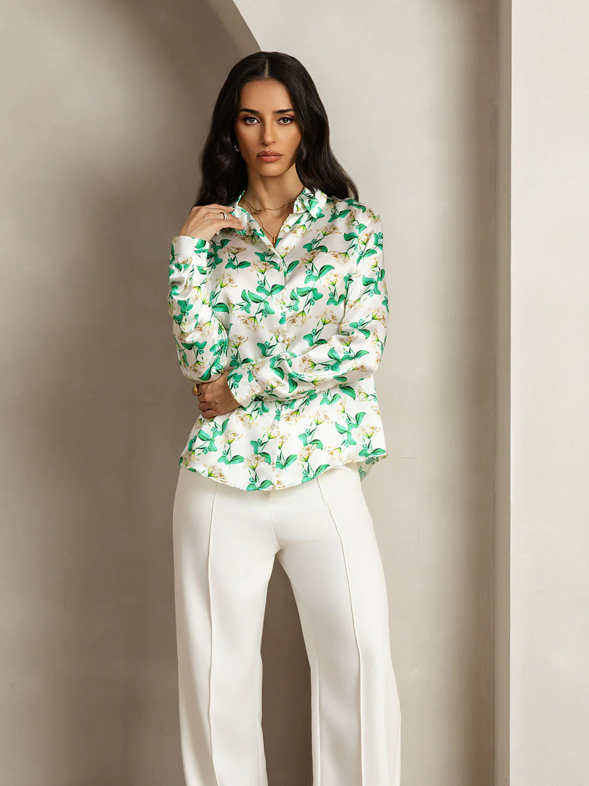Clearance(Ships to UK Only) - 19Momme Silk Long Sleeve Lapel Collar Women's Shirt with Button Up Design - Image 18