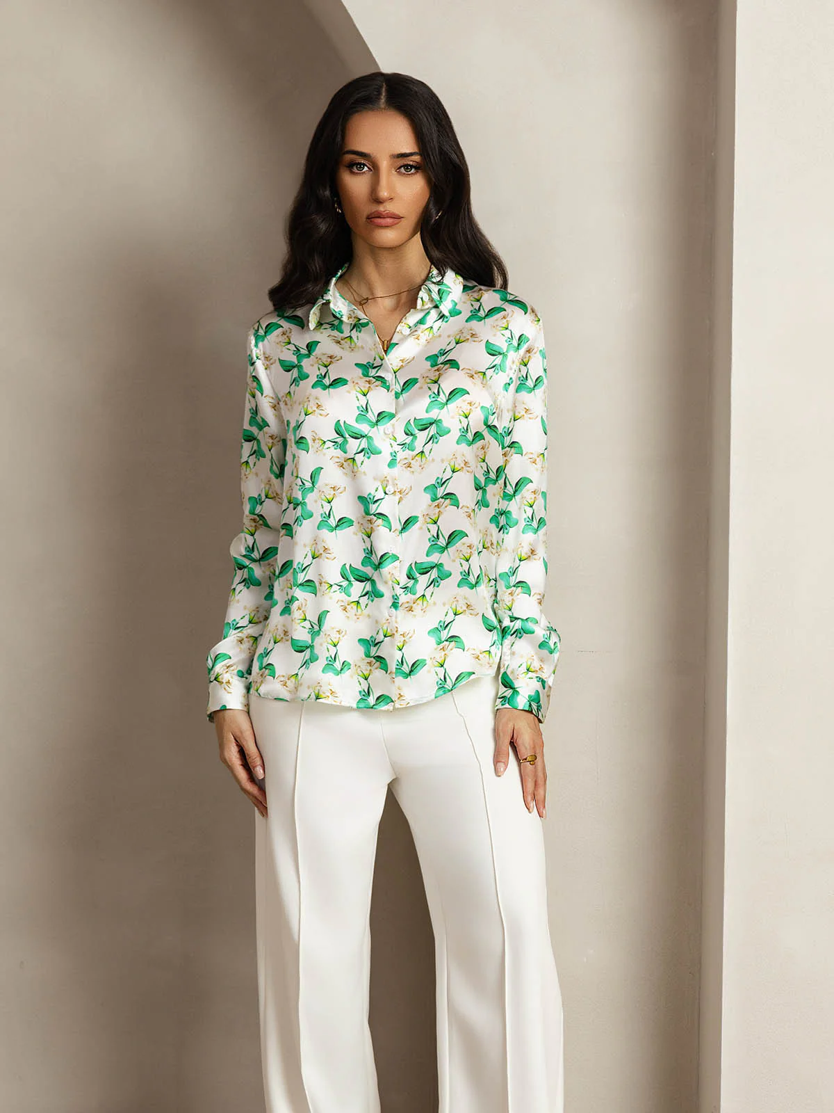 Clearance(Ships to UK Only) - 19Momme Silk Long Sleeve Lapel Collar Women's Shirt with Button Up Design - Image 19