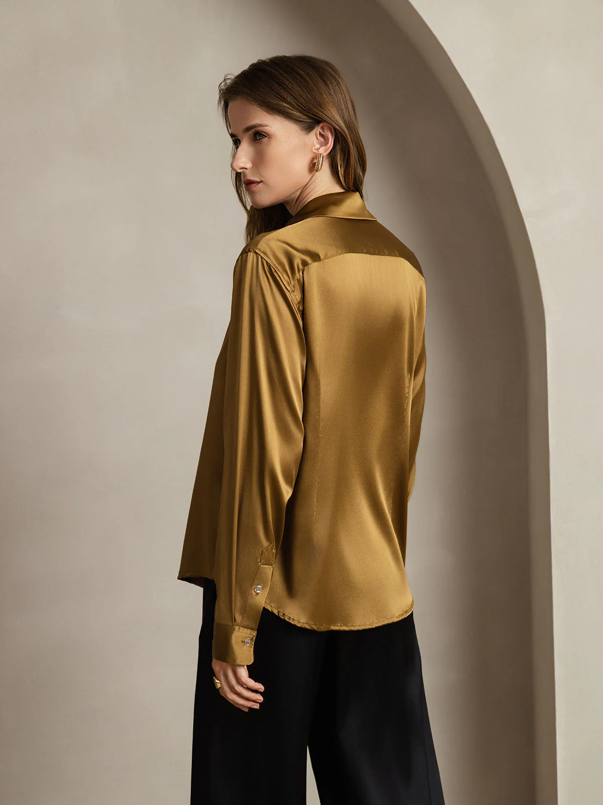 Clearance(Ships to UK Only) - 19Momme Silk Long Sleeve Lapel Collar Women's Shirt with Button Up Design - Image 2