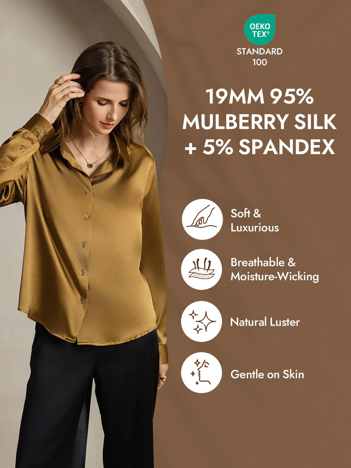 Clearance(Ships to UK Only) - 19Momme Silk Long Sleeve Lapel Collar Women's Shirt with Button Up Design - Image 4