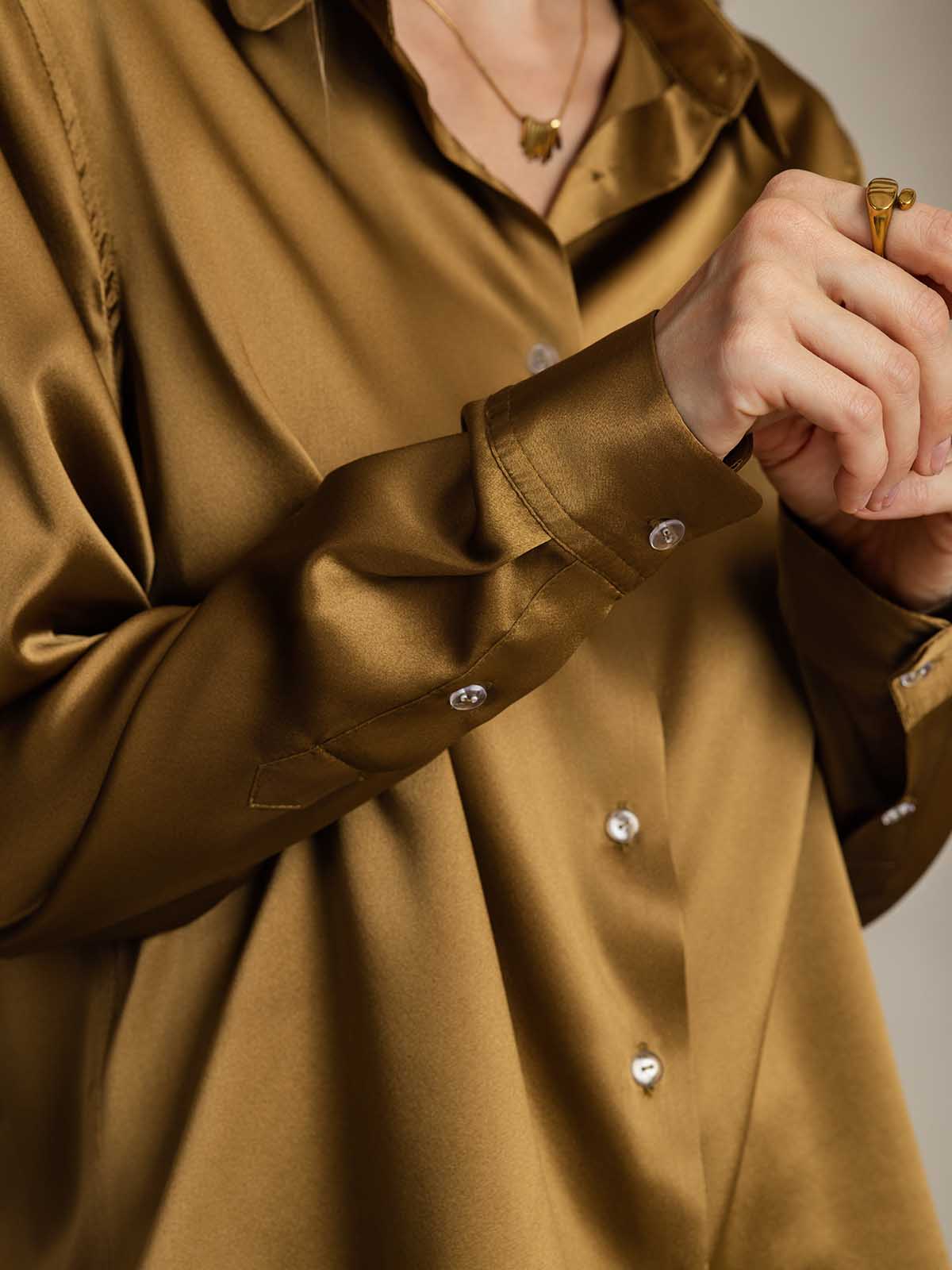Clearance(Ships to UK Only) - 19Momme Silk Long Sleeve Lapel Collar Women's Shirt with Button Up Design - Image 7