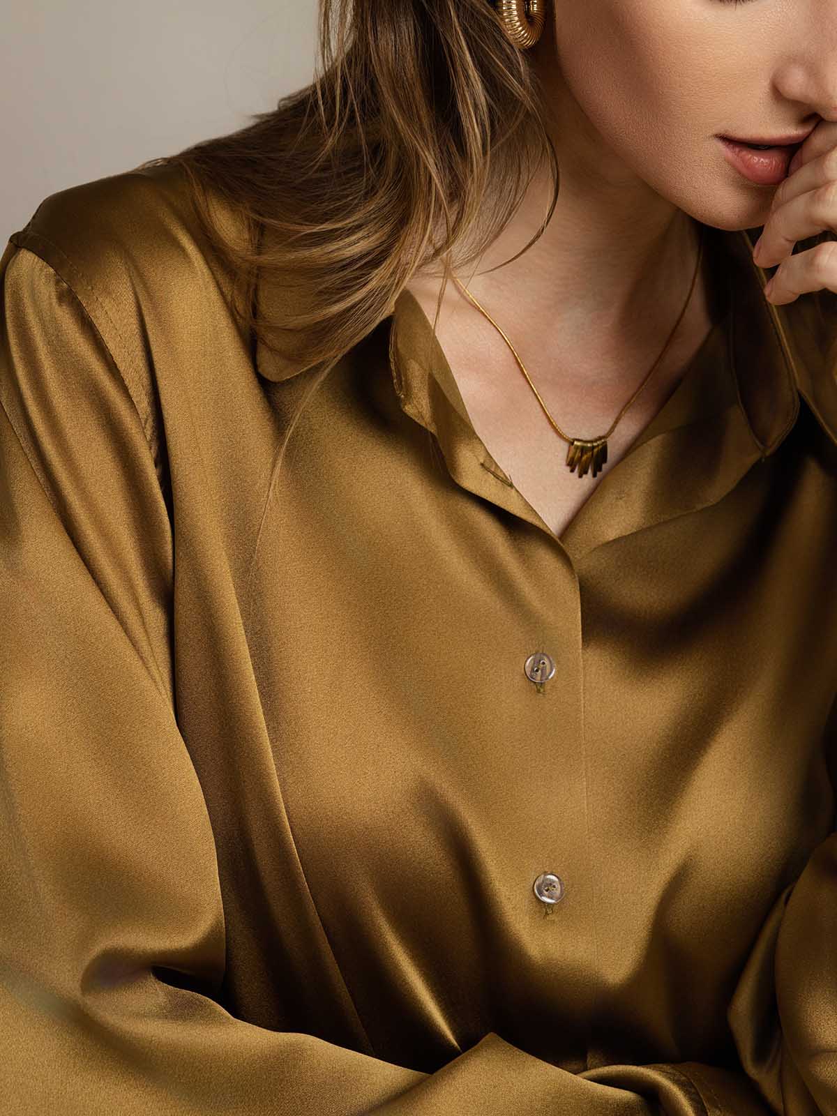 Clearance(Ships to UK Only) - 19Momme Silk Long Sleeve Lapel Collar Women's Shirt with Button Up Design - Image 8