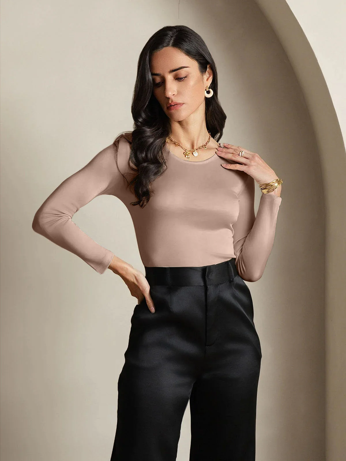 Women's Silk Long Sleeve Round Neck Top - Image 20