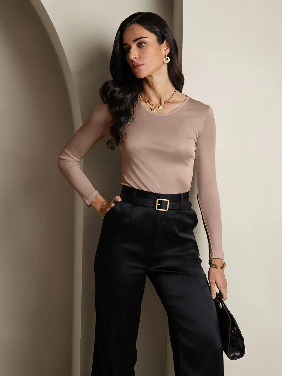 Women's Silk Long Sleeve Round Neck Top - Image 21