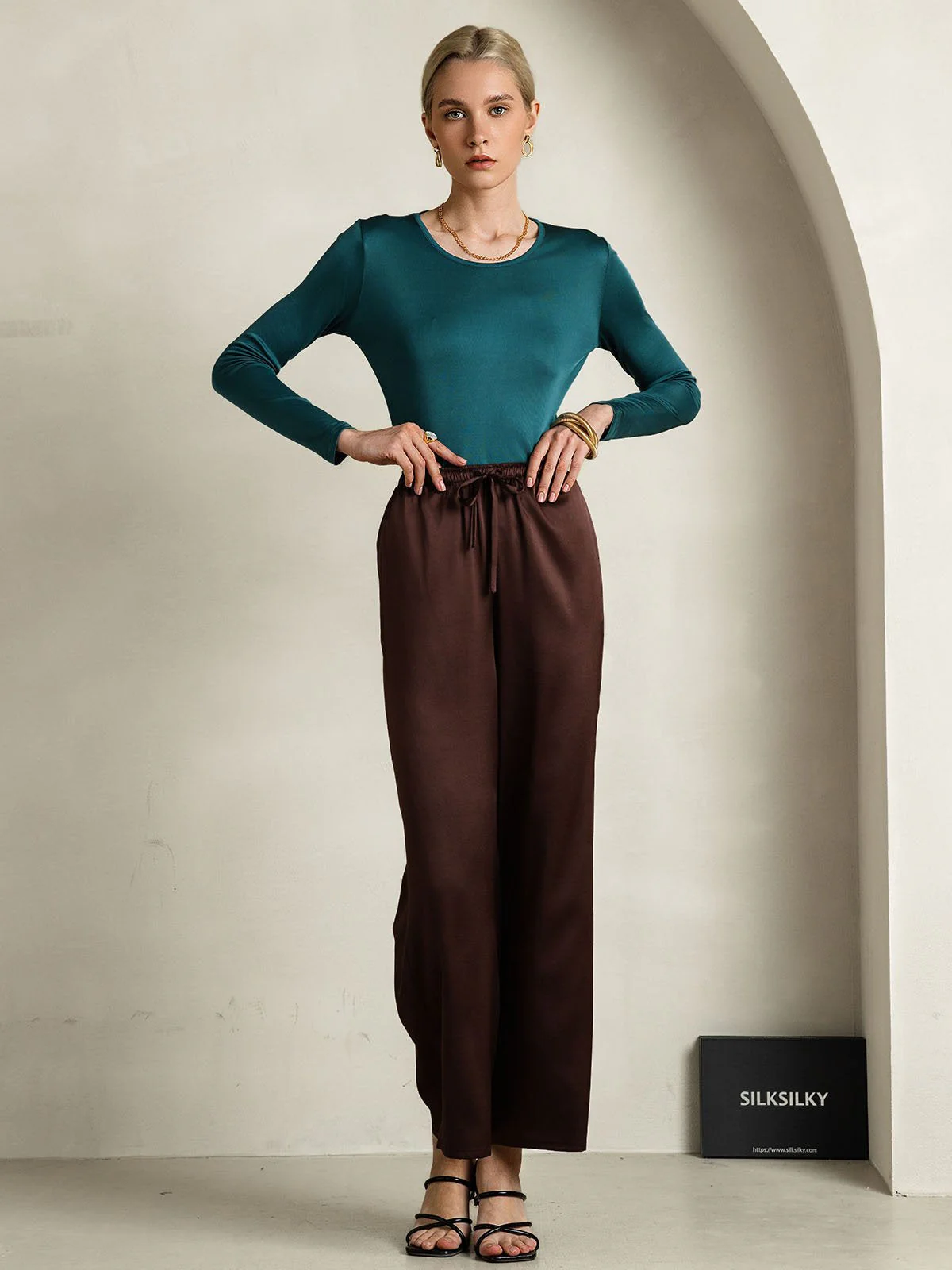 Women's Silk Long Sleeve Round Neck Top - Image 30