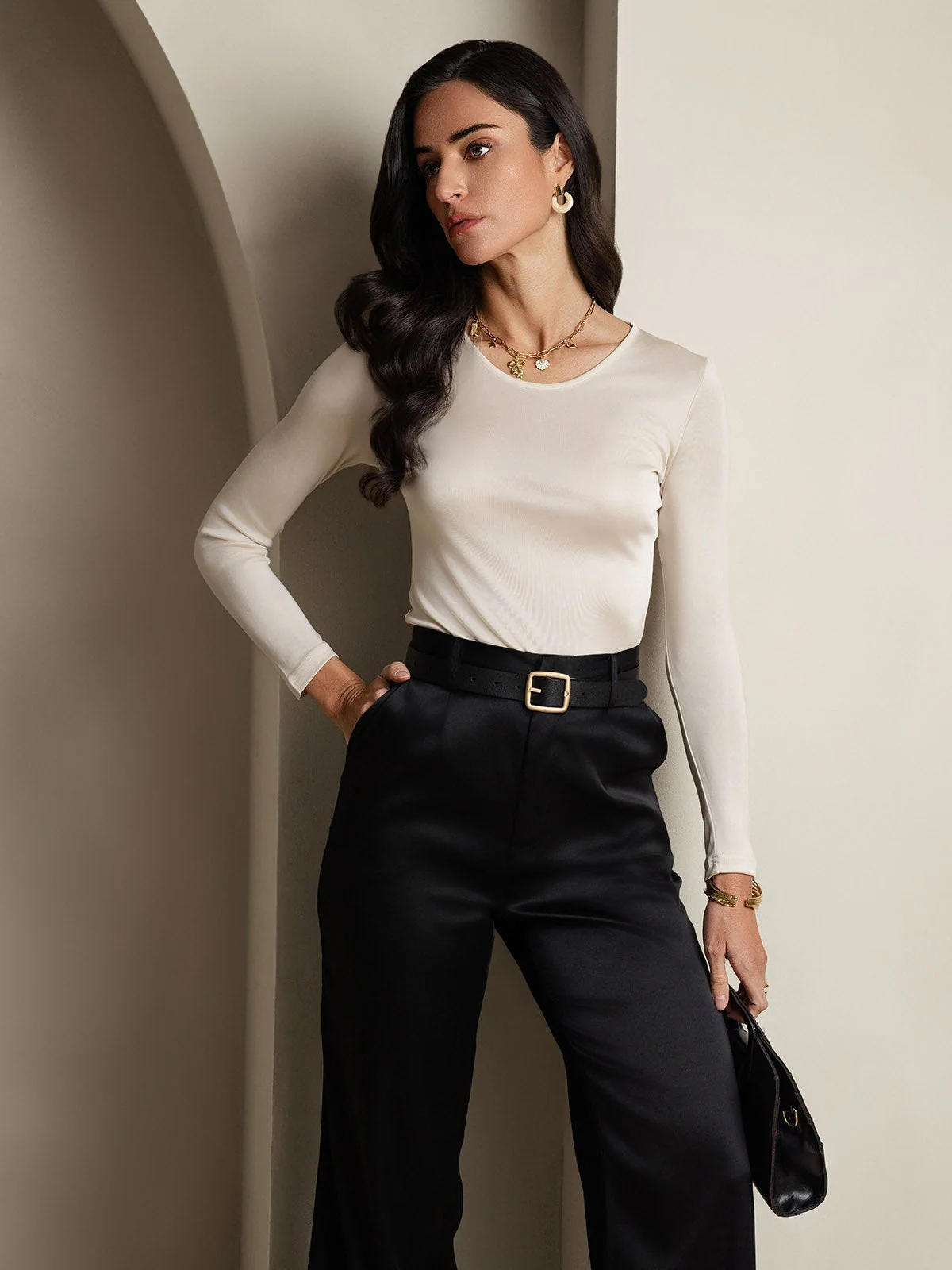 Women's Silk Long Sleeve Round Neck Top - Image 6
