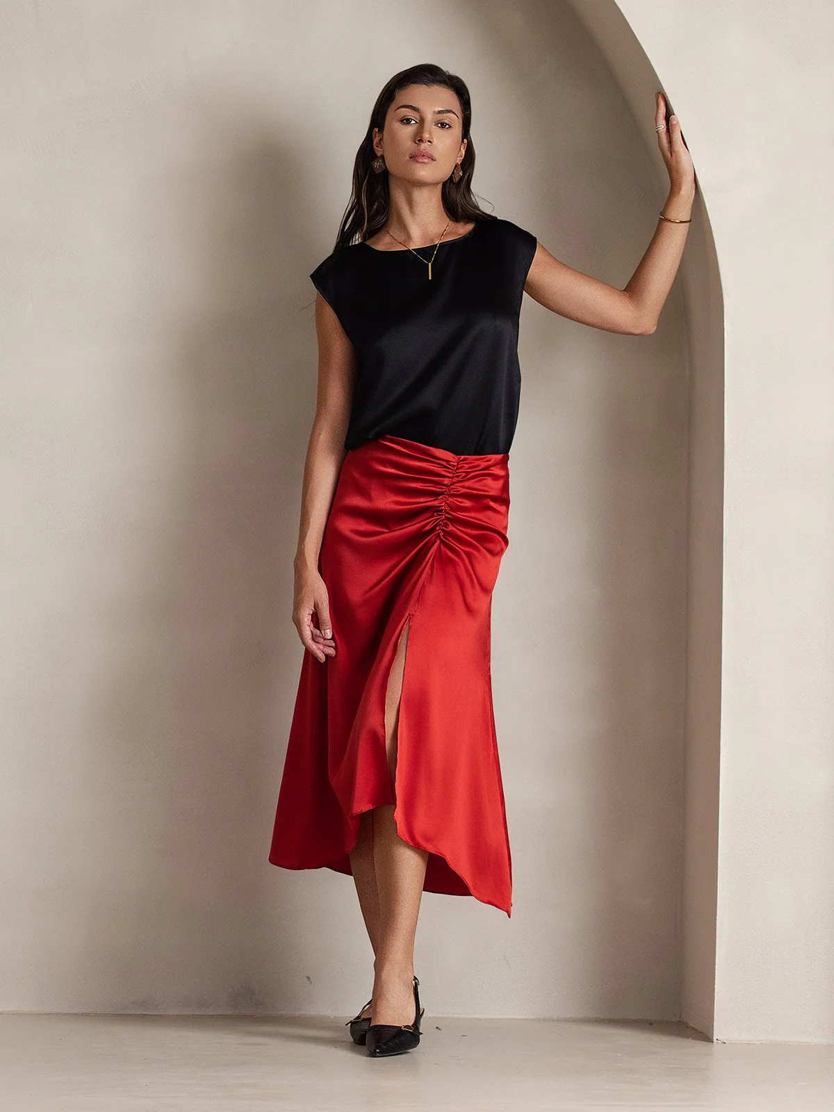 19Momme Women's Silk Cap Sleeve Round Neck Top - Image 15
