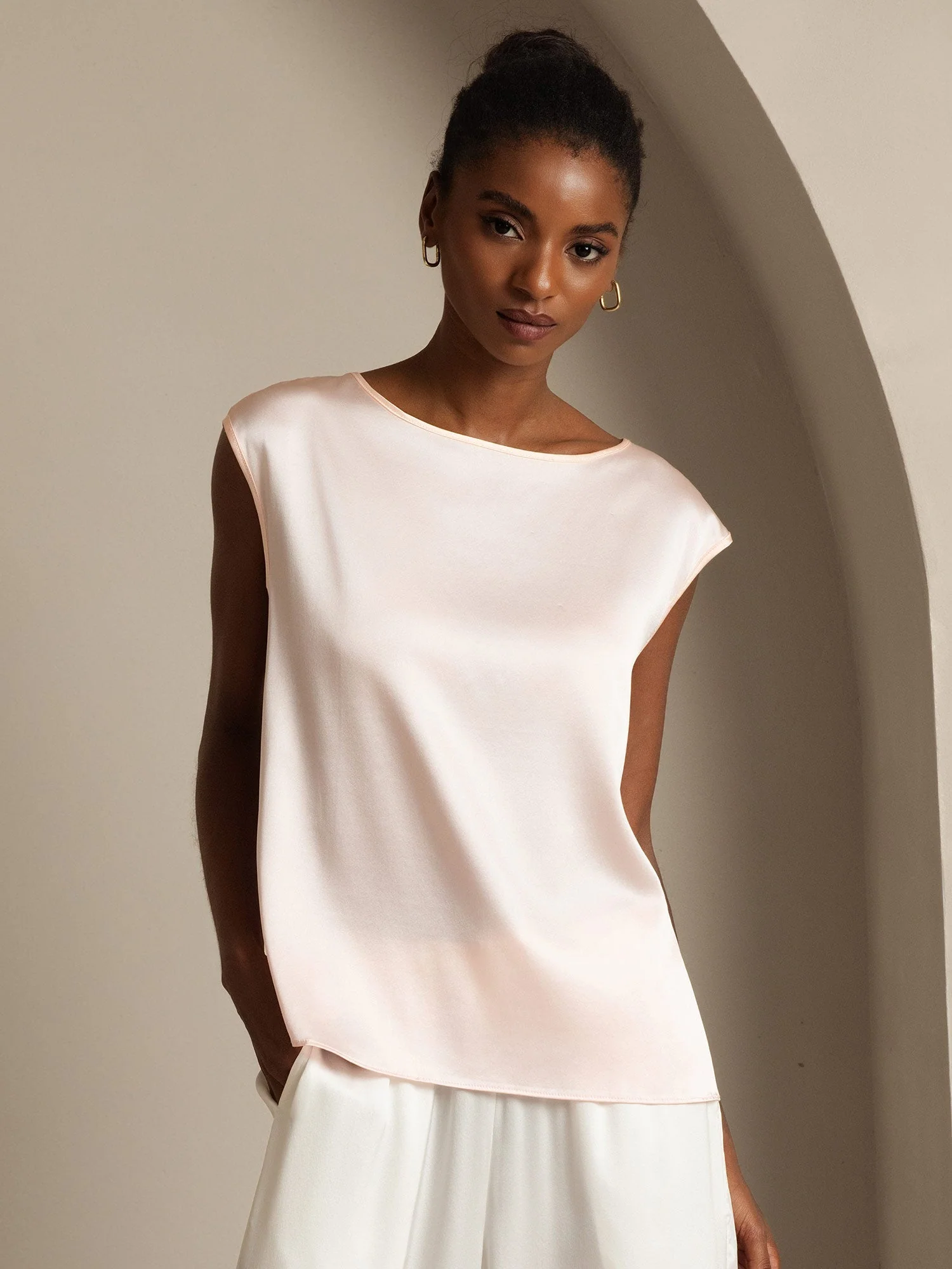 19Momme Women's Silk Cap Sleeve Round Neck Top - Image 21