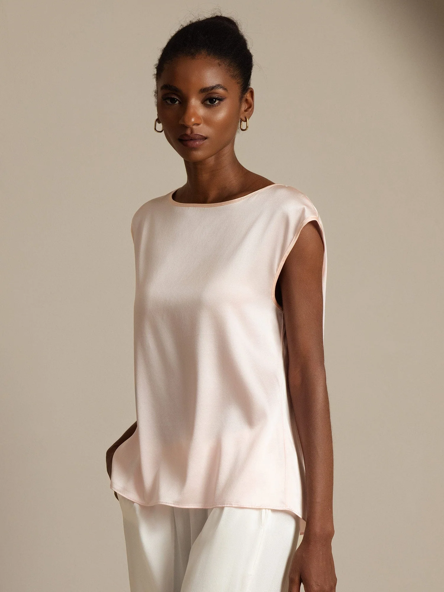 19Momme Women's Silk Cap Sleeve Round Neck Top - Image 23