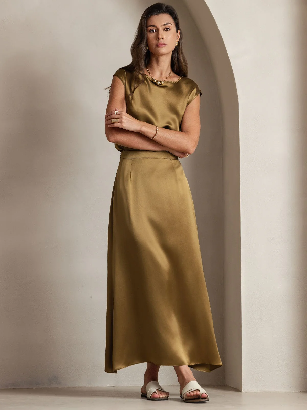 19Momme Women's Silk Cap Sleeve Round Neck Top - Image 39